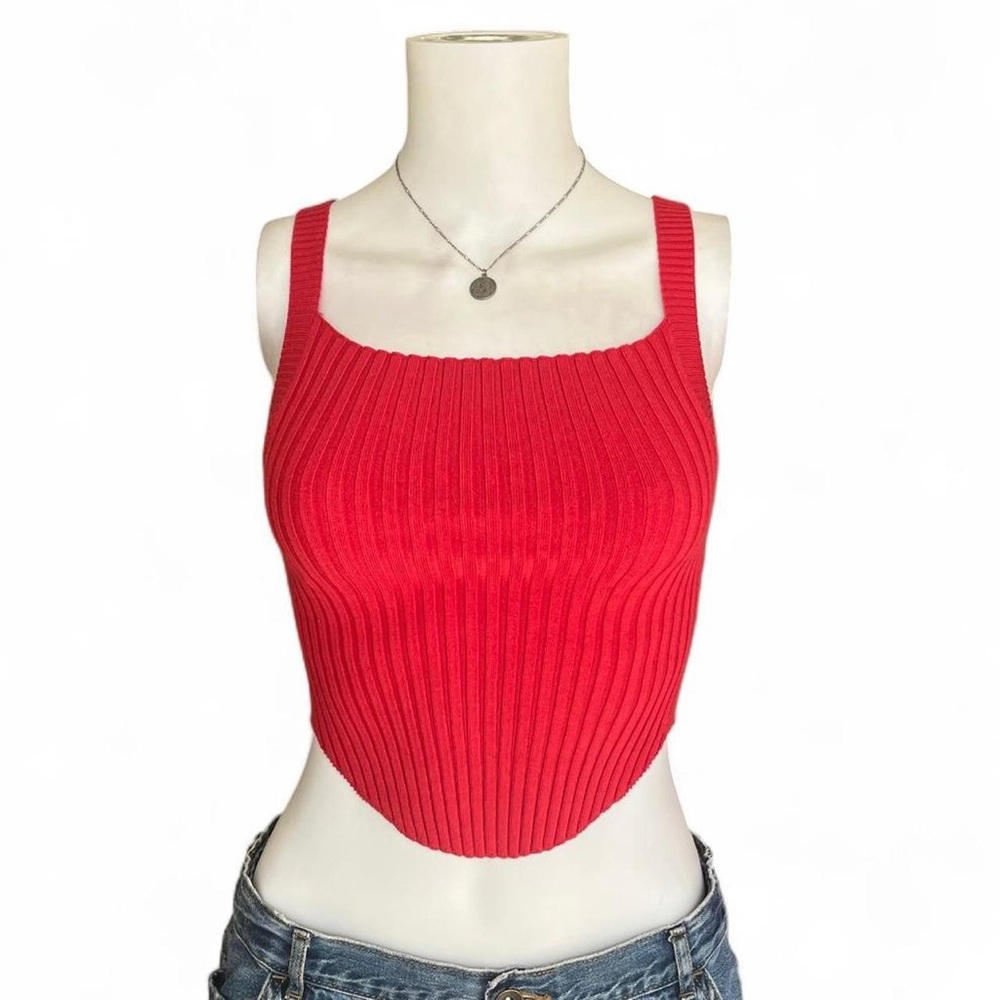 urban outfitters bdg red ribbed top with square neckline
